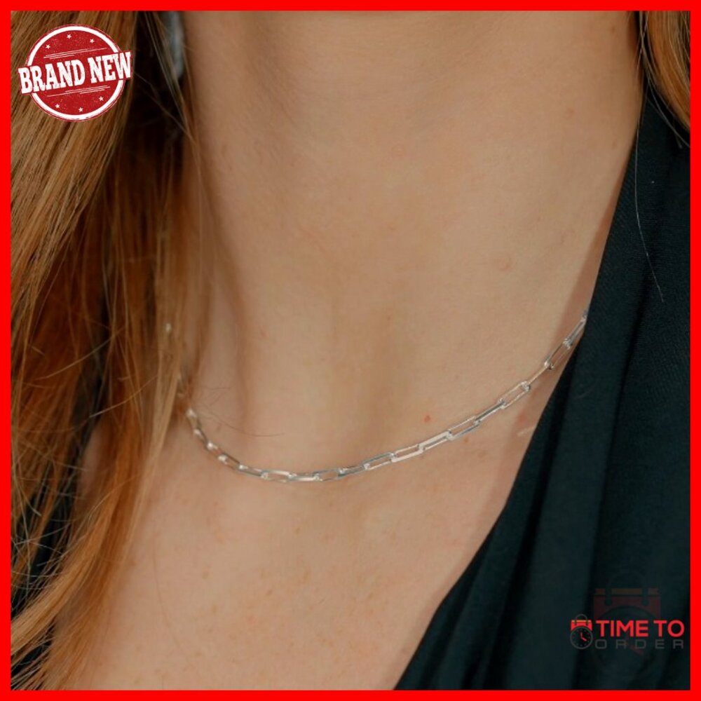 925 Sterling Silver 18K Gold Plated Paperclip Chain Necklace 16 Inches - Picture 7 of 7